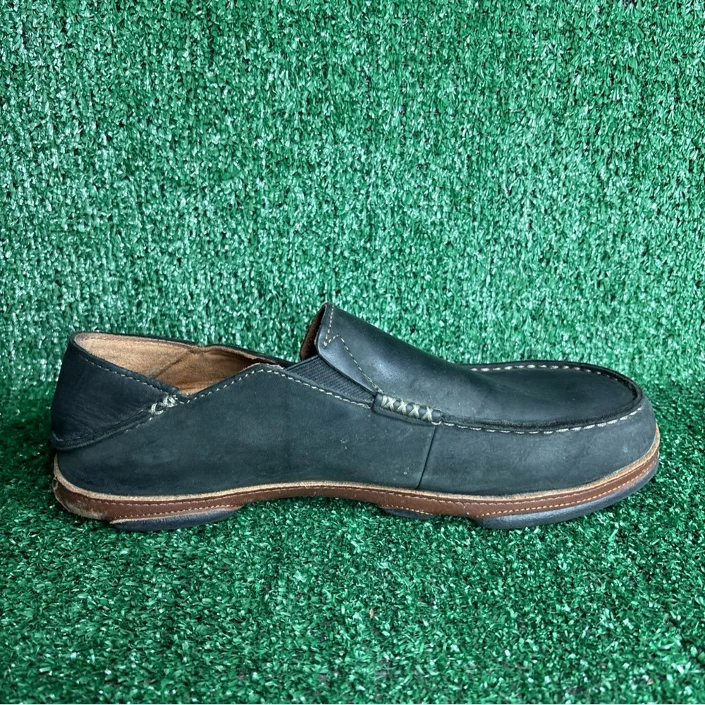 Olukai Men Moloa Slip On Dark‎ Leather Loafers Shoes Nubuck 10